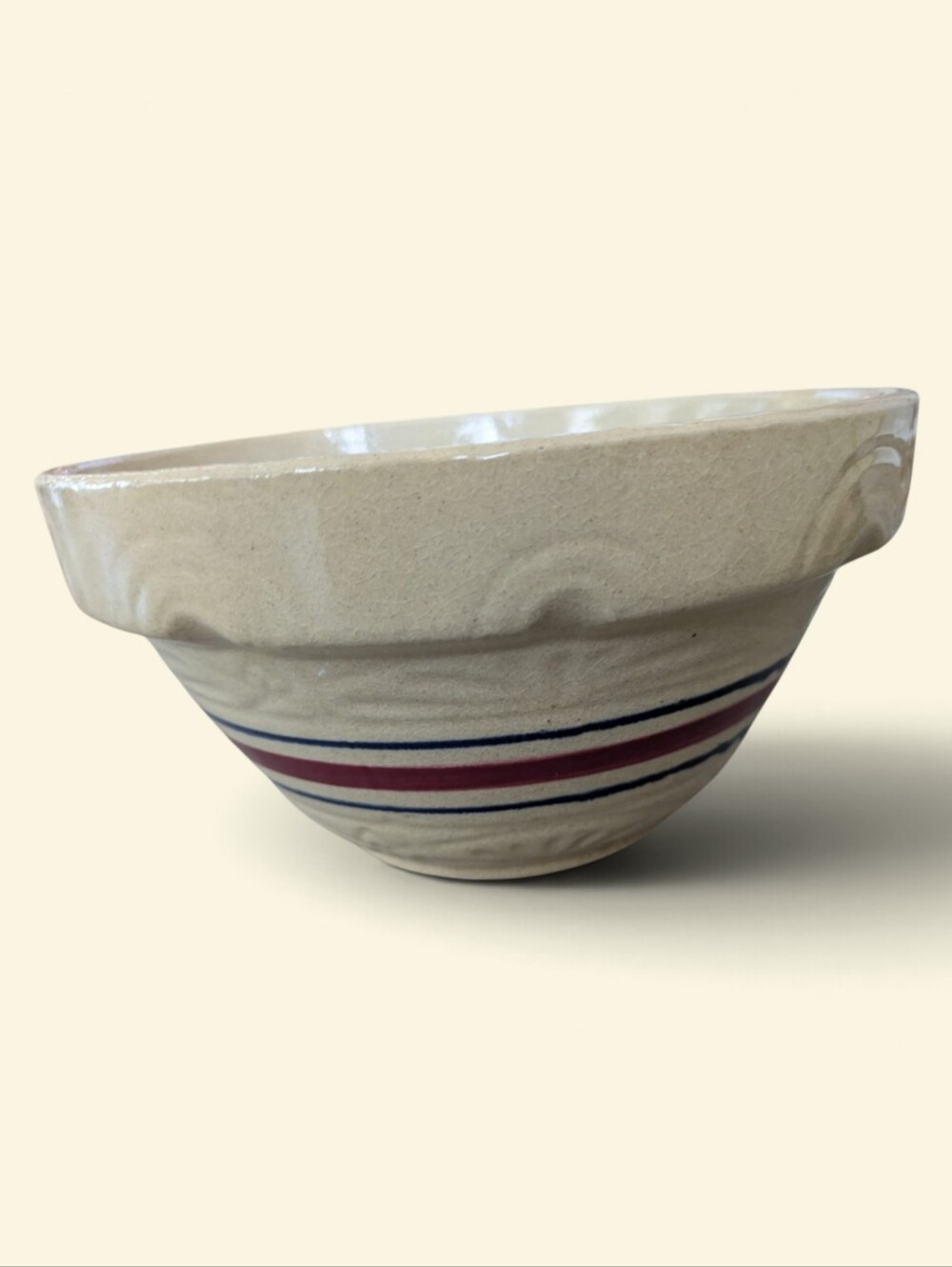 Vintage RRP Co Roseville Ohio Cream Ware Mixing Bowl 10" – Red Brown Stripes